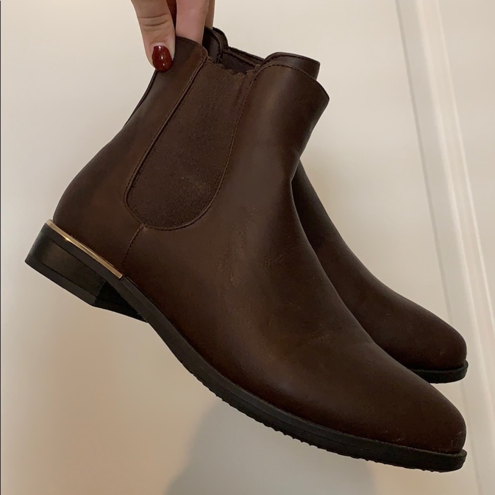 Brown Chelsea Ankle Boots with Gold Detailing
